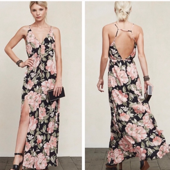 Reformation Dresses & Skirts - REFORMATION GRAPEFRUIT FLORAL MAXI DRESS BLACK LGE